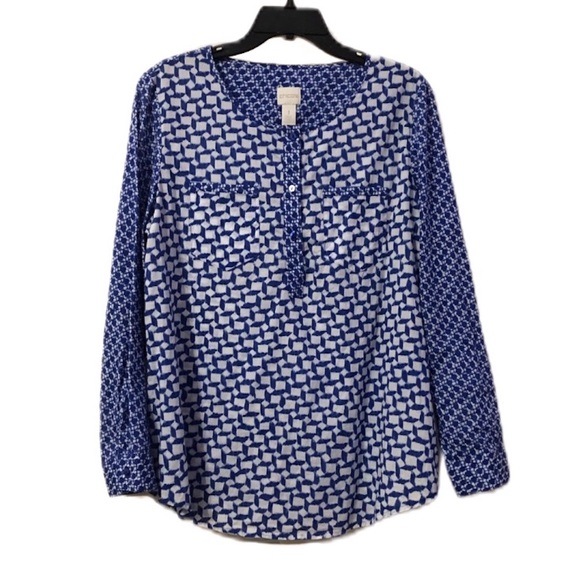 Chico's Tops - Chico’s Size 1 Blue and White Patterned Shirt